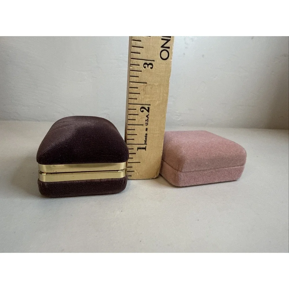 Lot2 VTG Velvet Ring Box Set Mauve Pink Pastel MCM Proposal Wedding Photo Prop